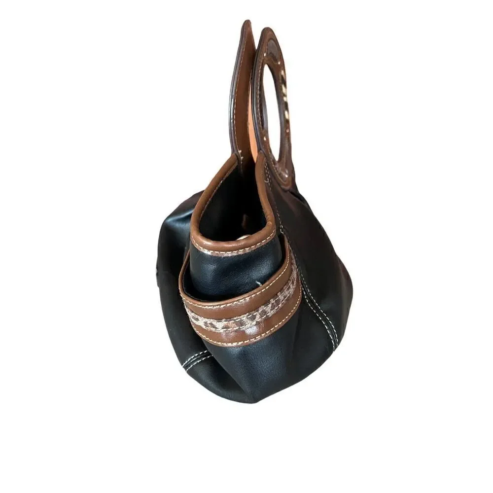 Relic Black Faux Leather Animal Print Circular Snap Tote - Picture 6 of 12